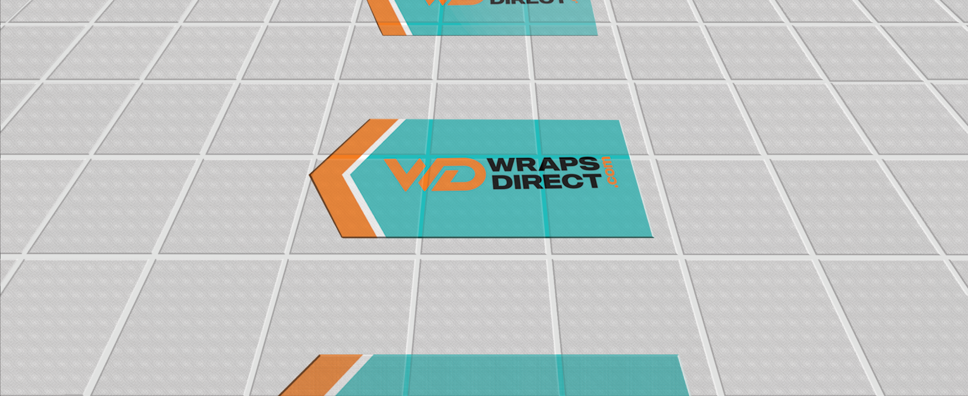 Floor banner featuring the Wraps Direct logo in teal and orange colors.