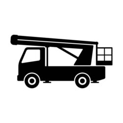 Black silhouette of a fire truck featuring an extended ladder on top.