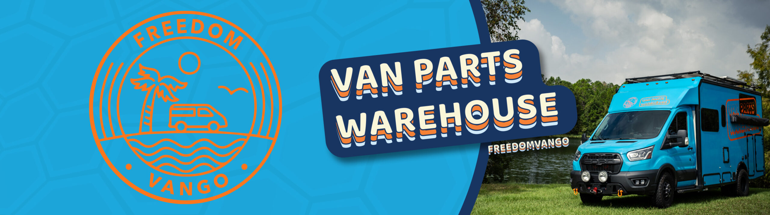 Logo of Freedom VanGo featuring a van and palm tree design with text 'Van Parts Warehouse'.
